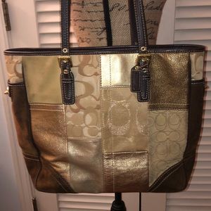 Coach patchwork suede leather tote